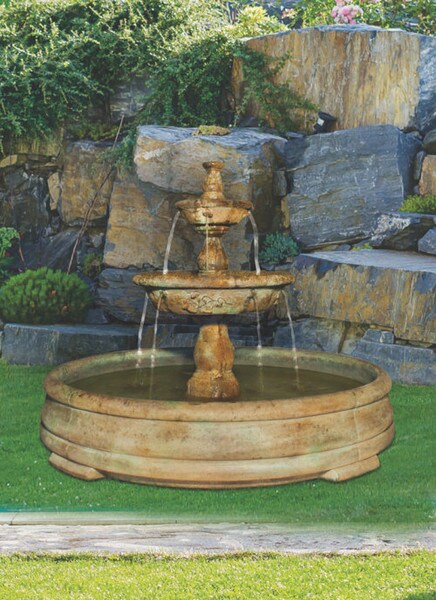 Spigots Tazza Tier Fountain in Grand Pool Water Flowing Every spout